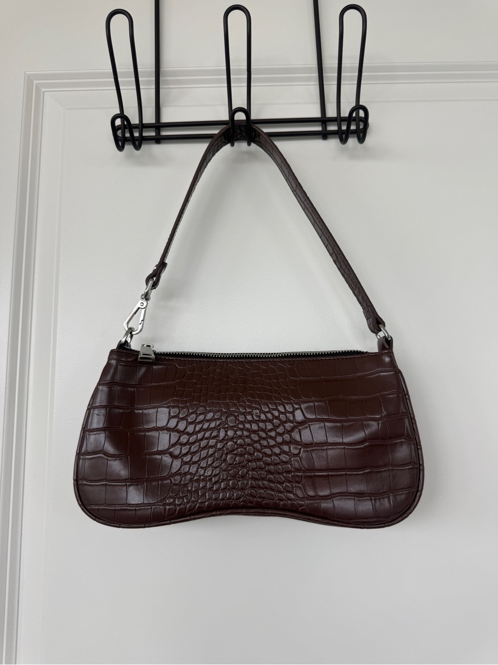 Classic Croc-Embossed Shoulder Bag in Dark Brown - Picture 1 of 2